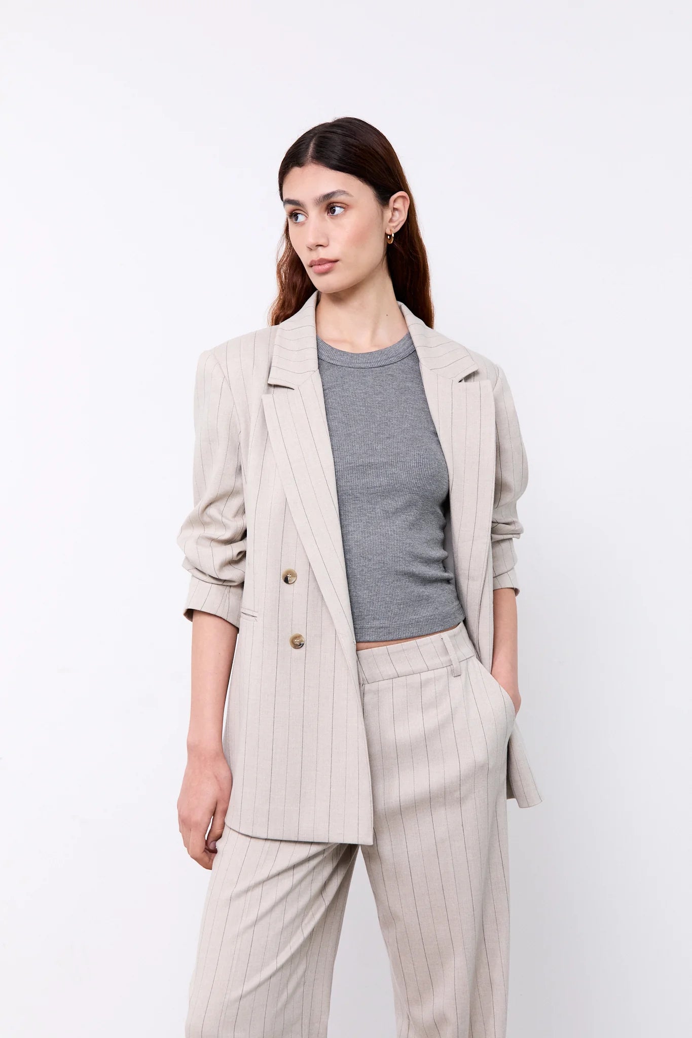 INDY Blazer - Beige Pinstripes