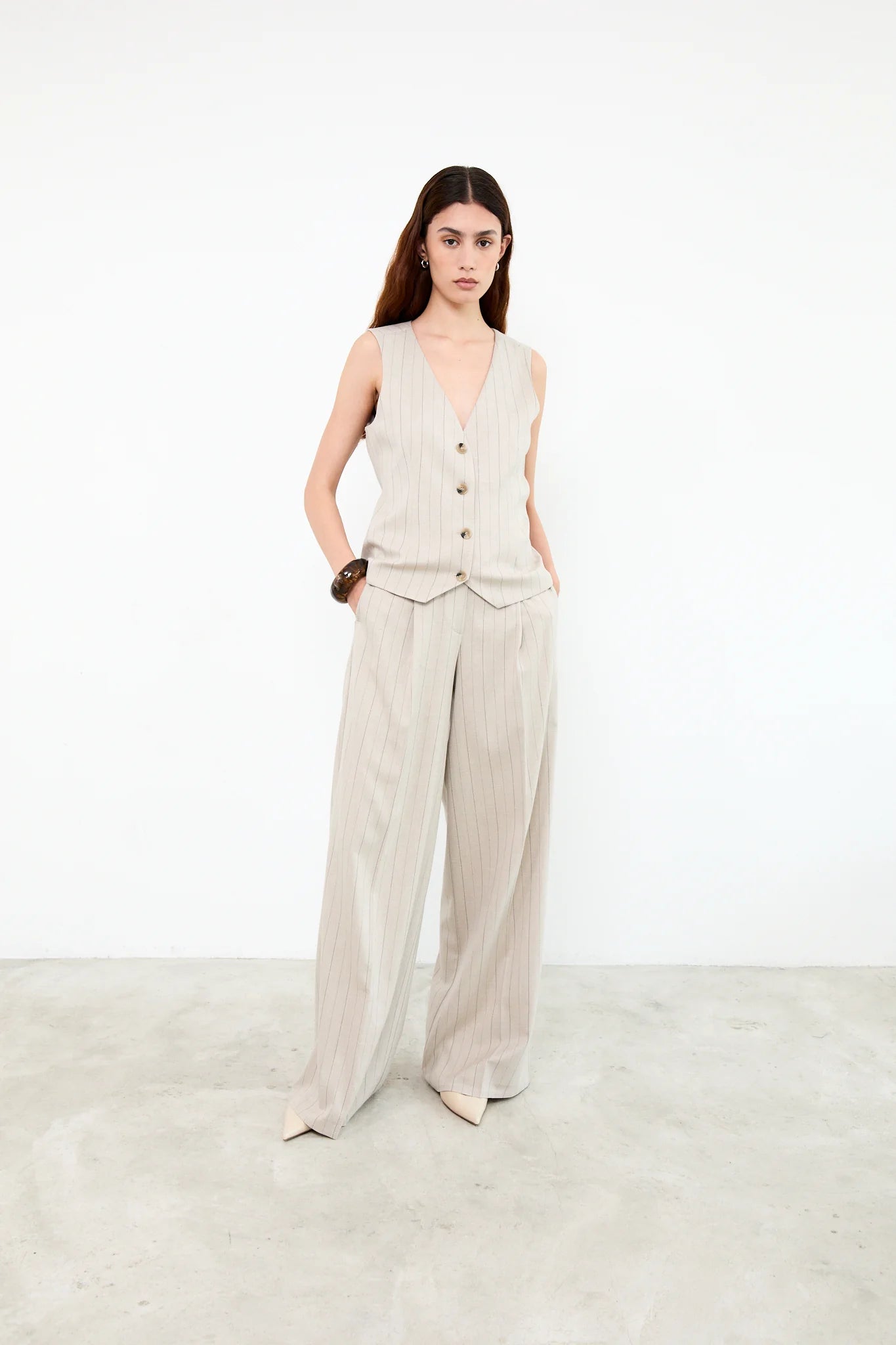 LOGAN Pants - Beige Pinstripes