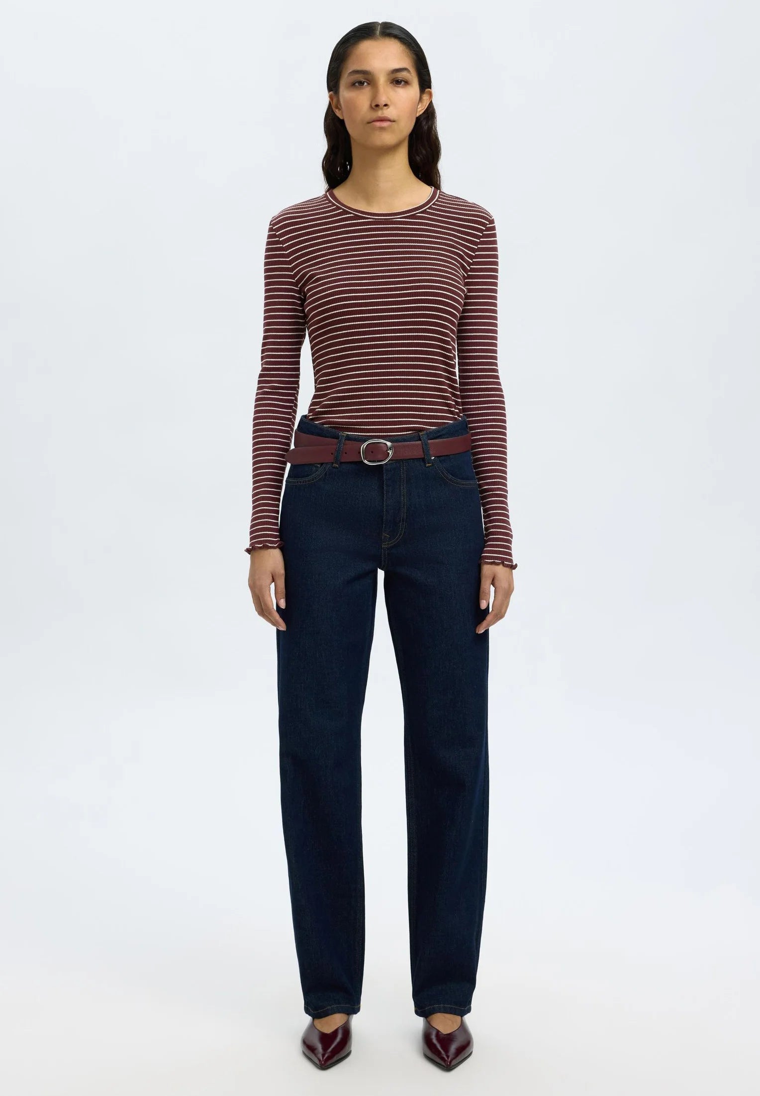 SLFANNA LS Crew Neck - Striped/Fig