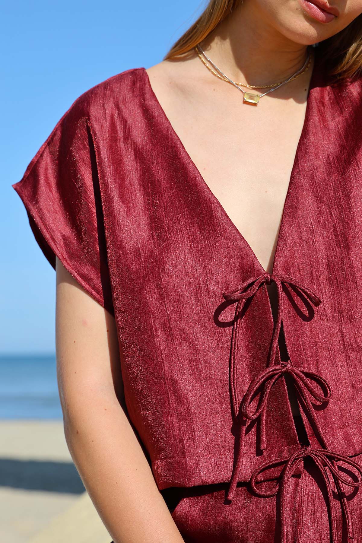 BILLIE Top lurex BORDEAUX