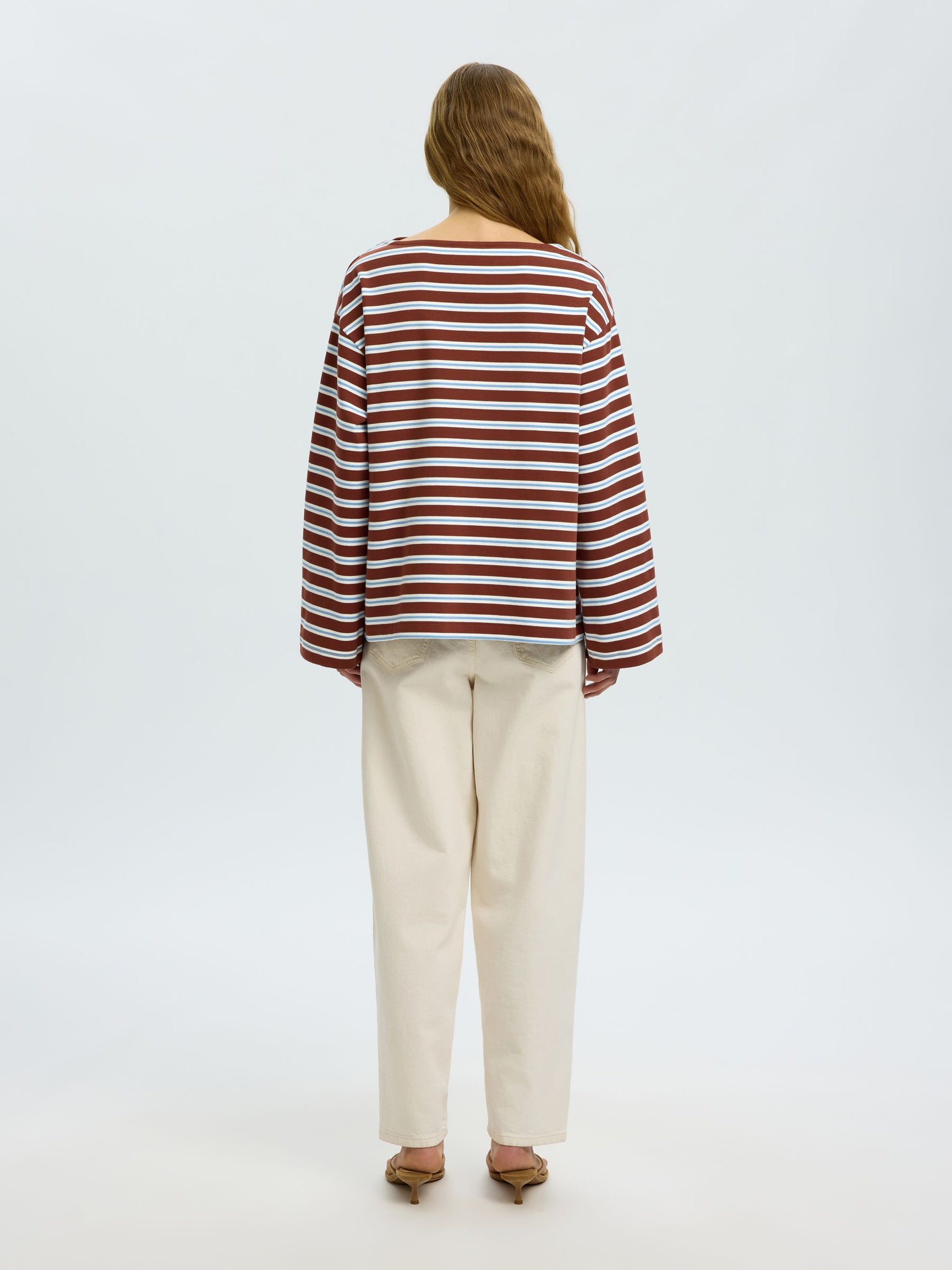SLFPOLLY LS boatneck striped tee MAHOGANY/ EGRET-BLUE