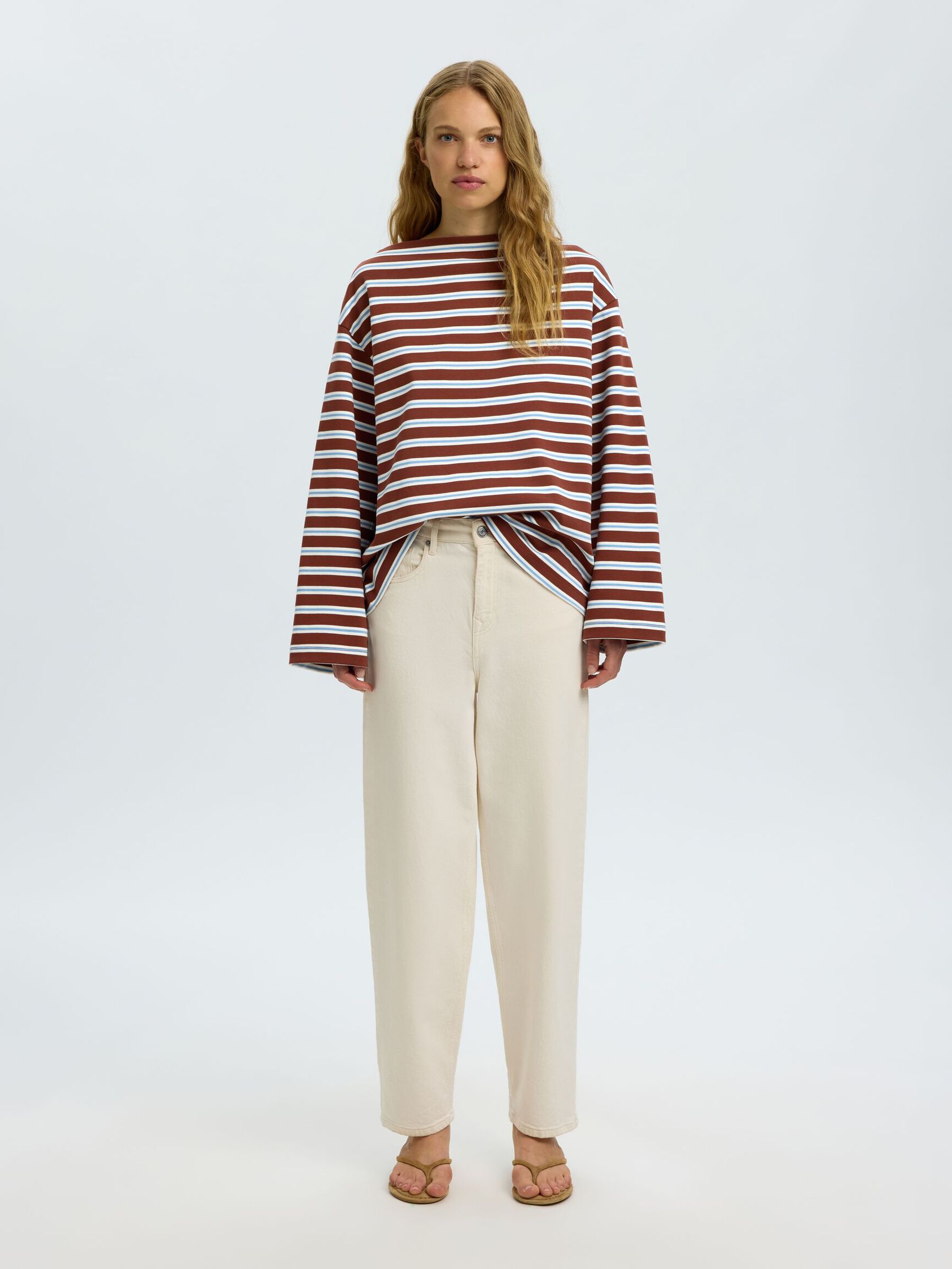 SLFPOLLY LS boatneck striped tee MAHOGANY/ EGRET-BLUE