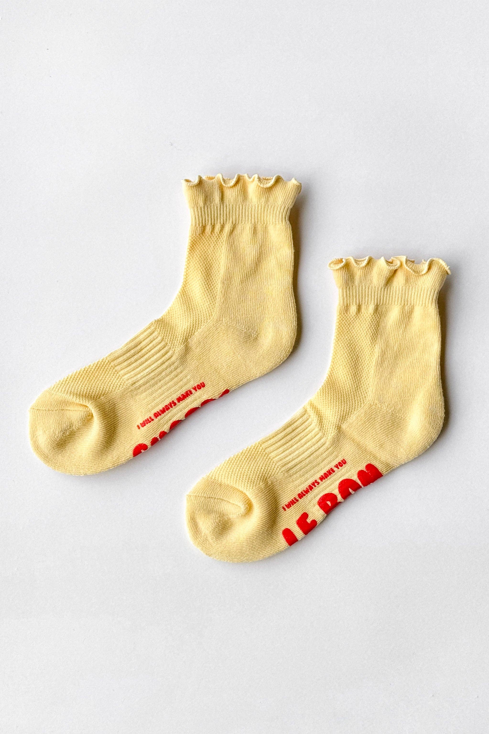 RUFFLED Hugger Crew Socks : BANANA CREAM / RED