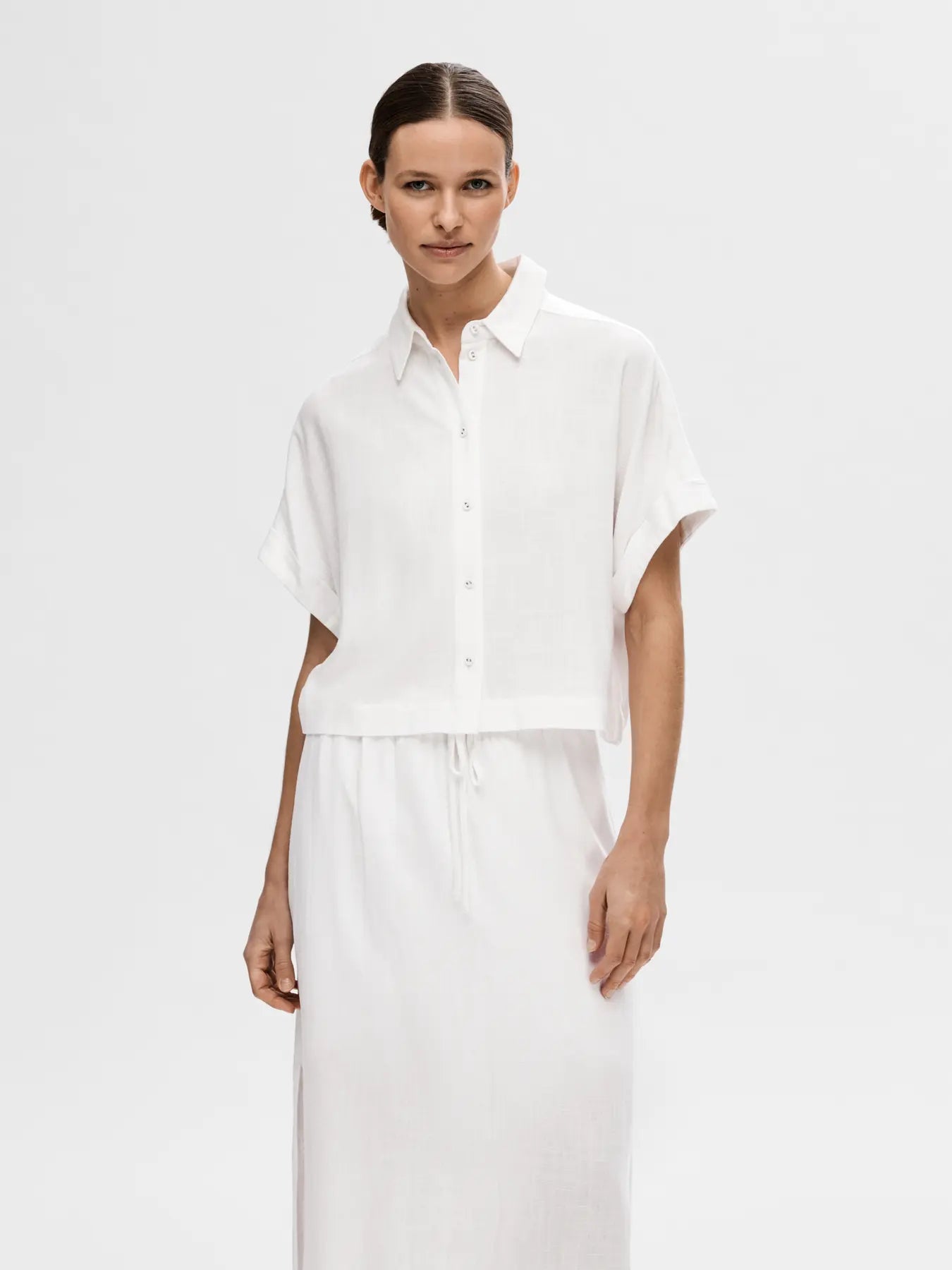 SLFVIVA SS Cropped sun shirt SNOW WHITE