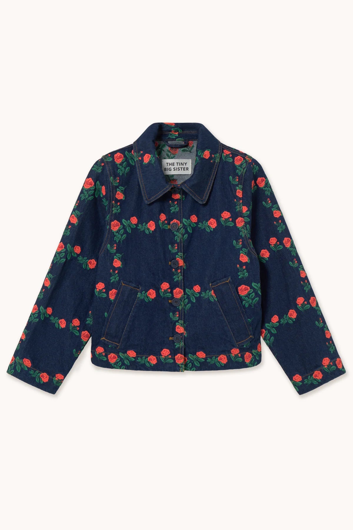 Roses Grid Embroidery Denim Jacket