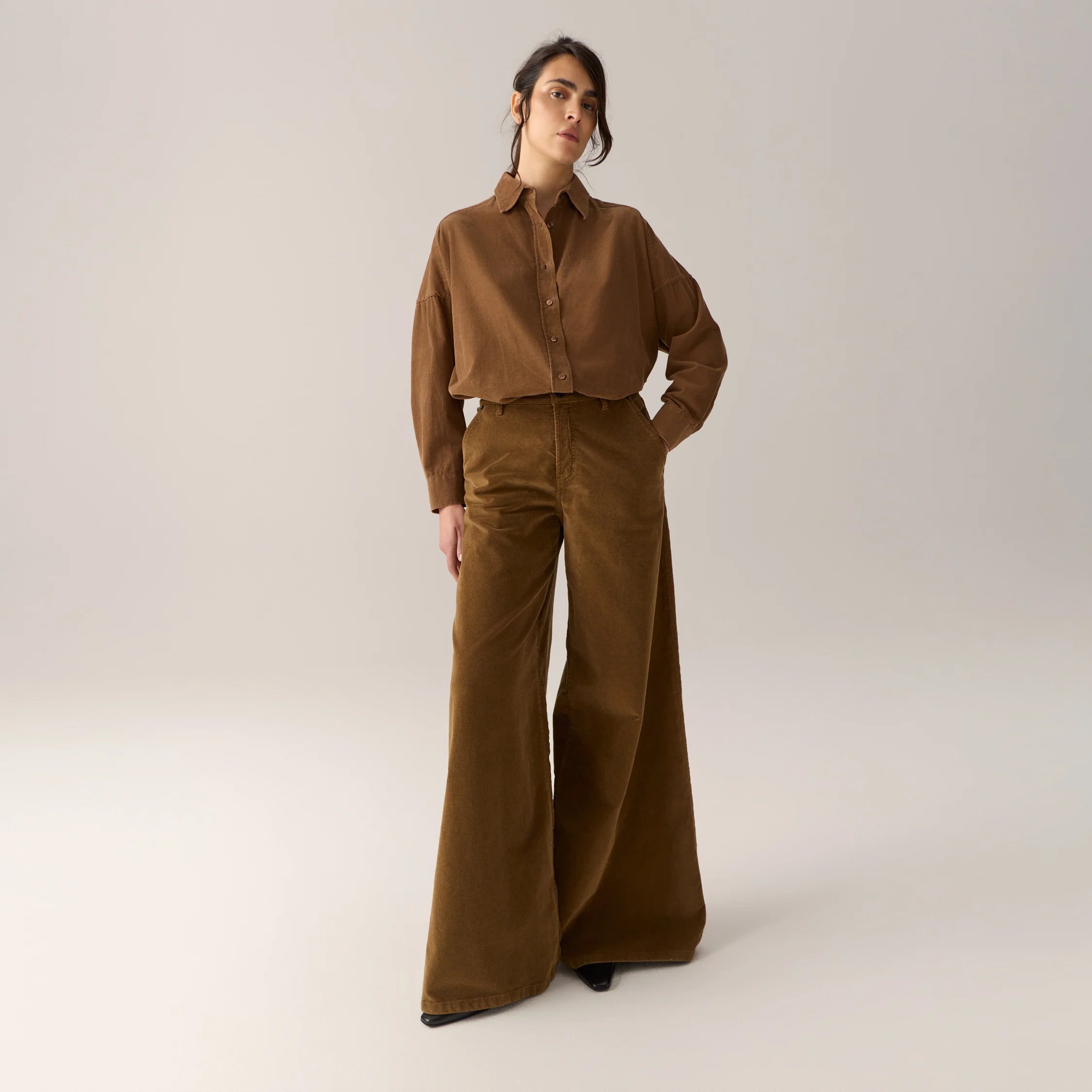 LOIS NEW MARLENE Jeans Shiny Cord - Caramel Cafe