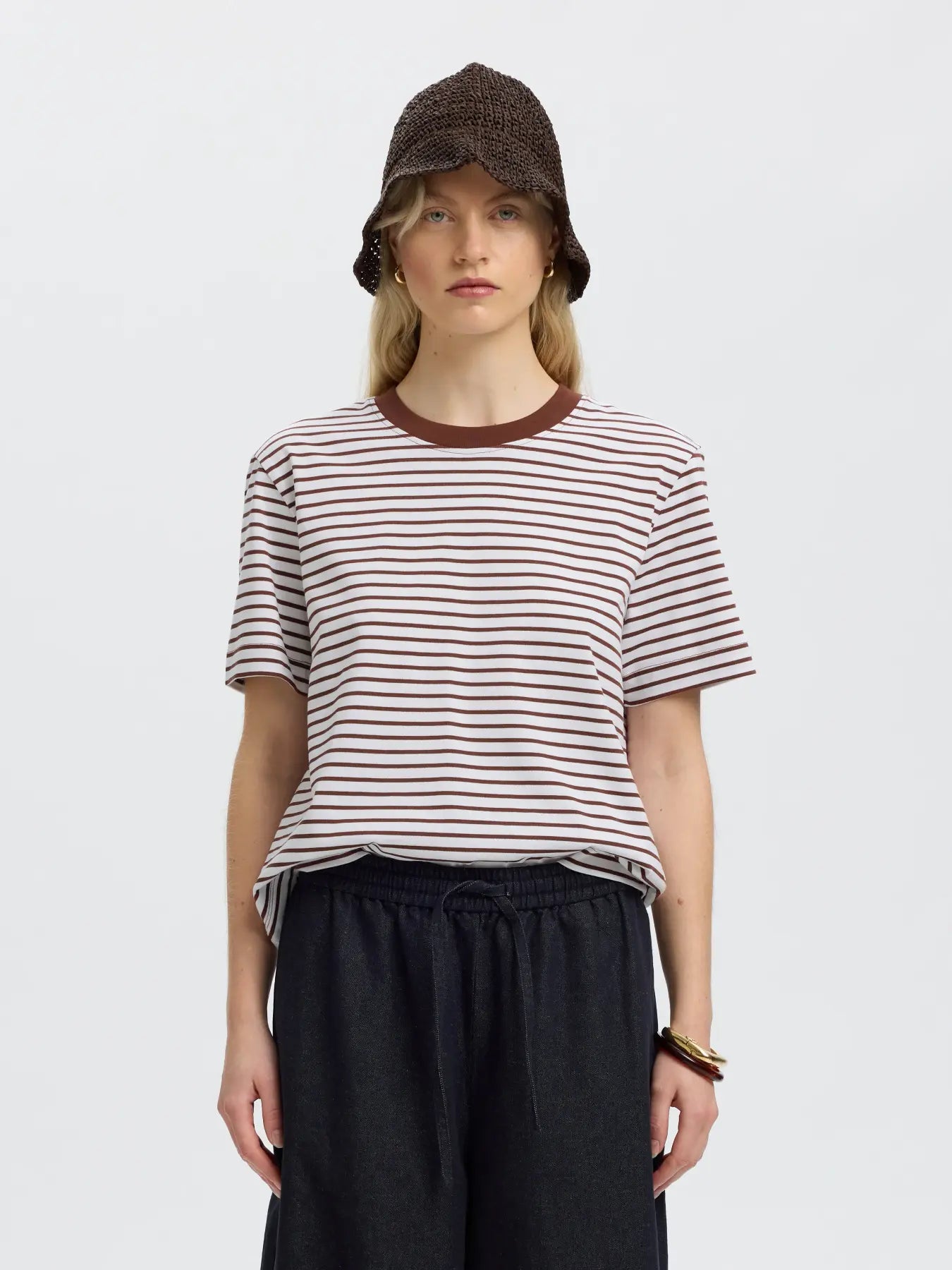 SLWESSENTIAL SS striped boxy tee CHERRY MAHOGANY STRIPES