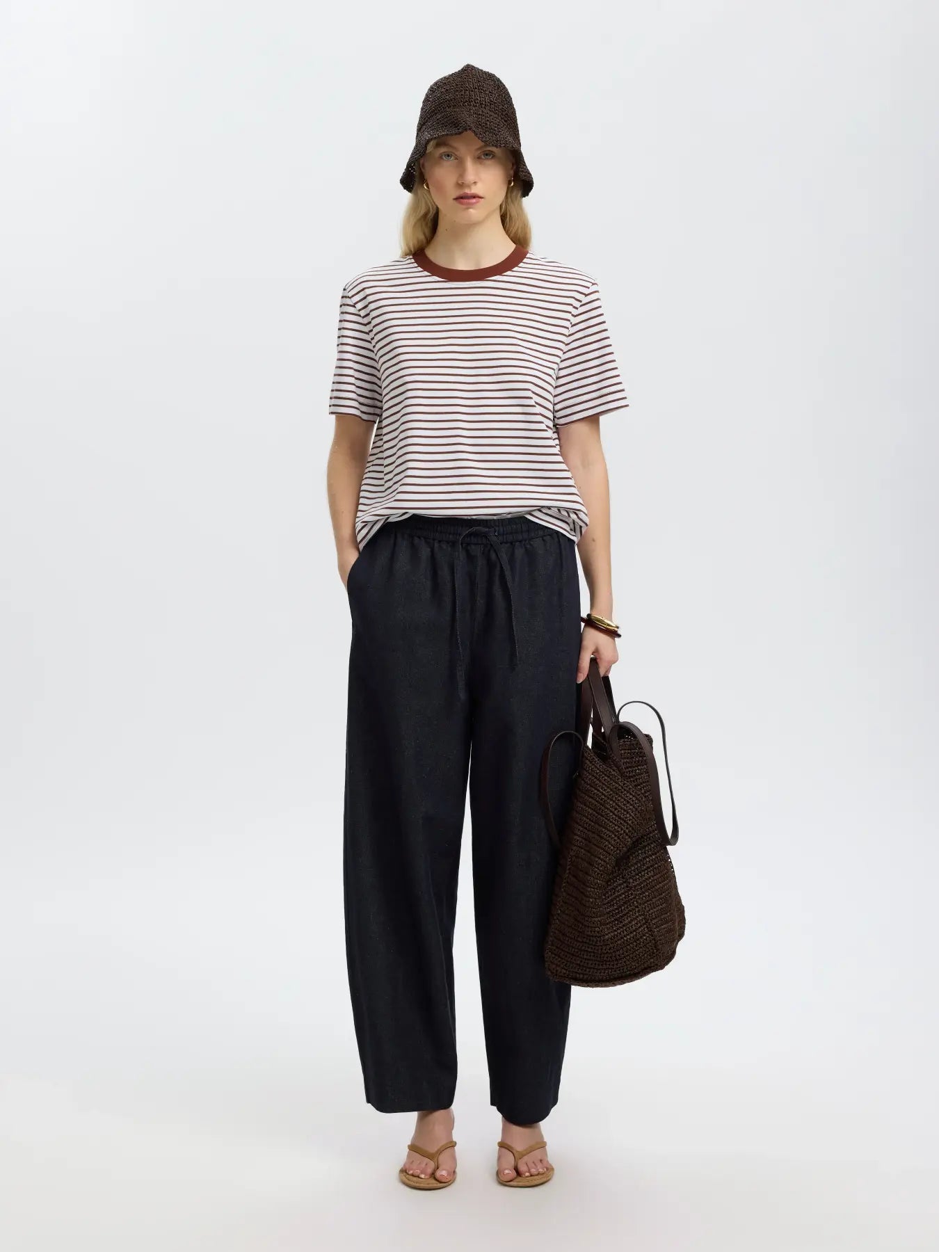 SLWESSENTIAL SS striped boxy tee CHERRY MAHOGANY STRIPES