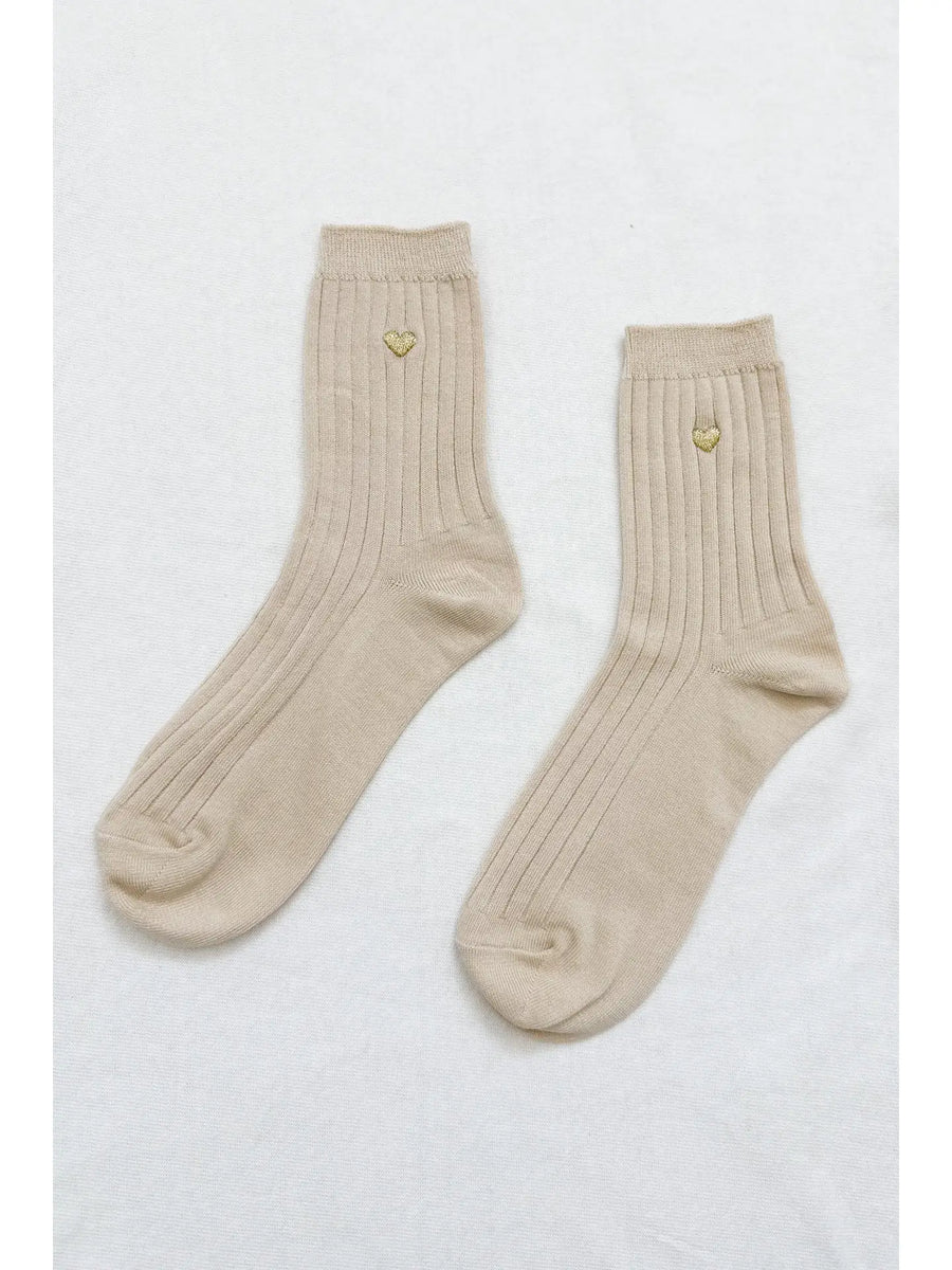 HER Socks Embroidered PORCELAIN GOLD HEART