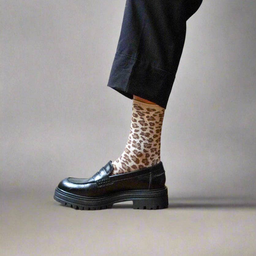 KLUE Glitter Lurex socks - Leopard beige