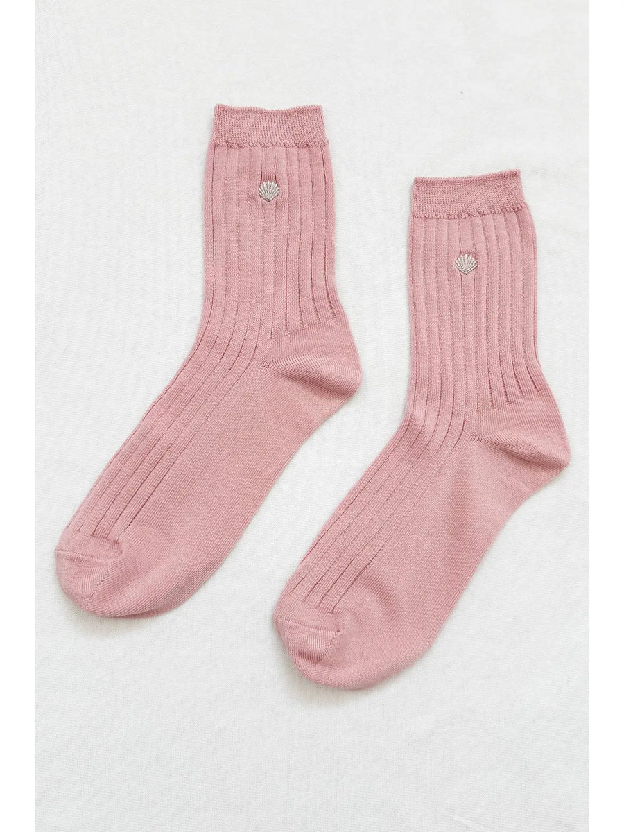 HER Socks Embroidered PINK SODA SILVER SEASHELL
