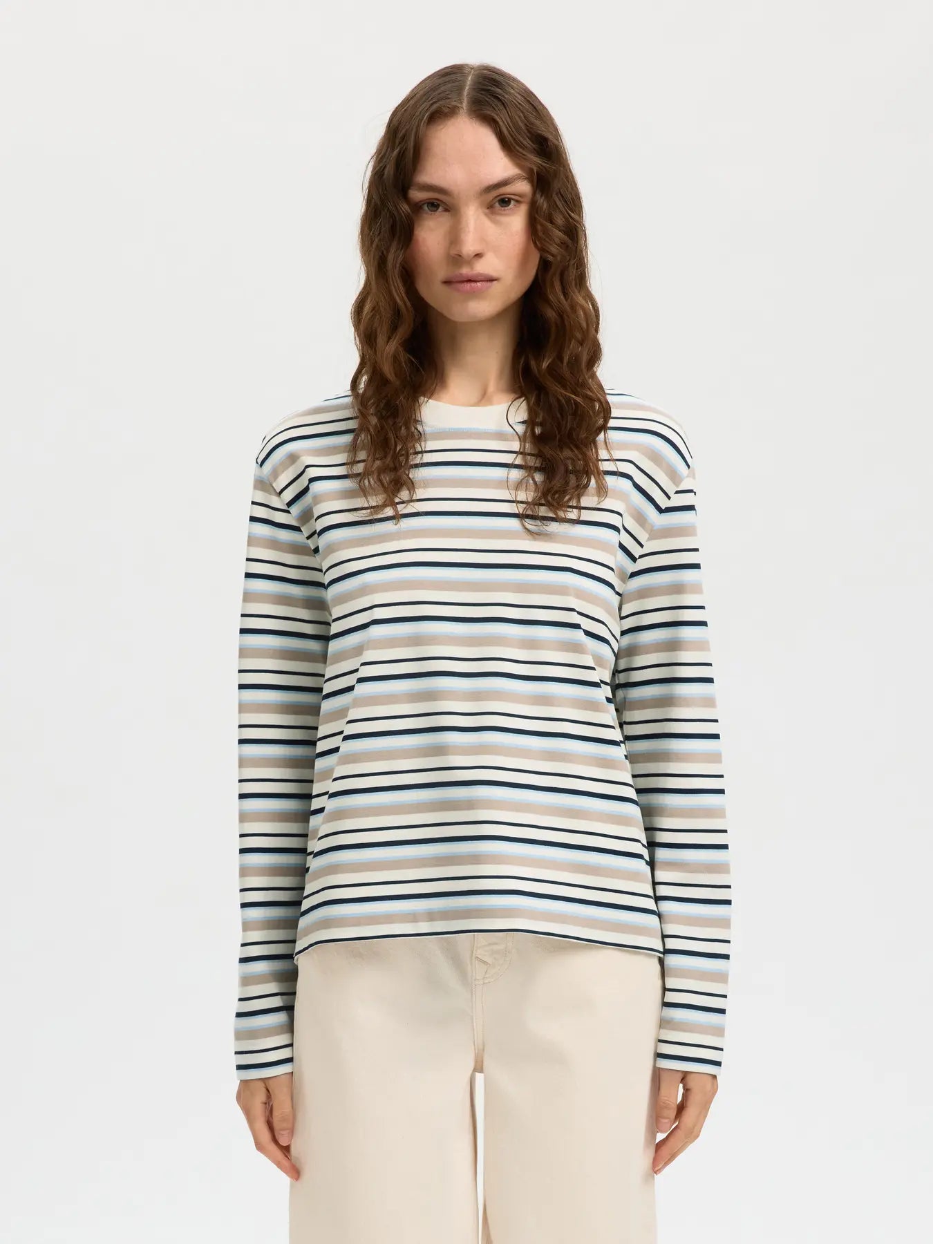 SLWESSENTIAL LS Striped boxy tee Cashmere Blue
