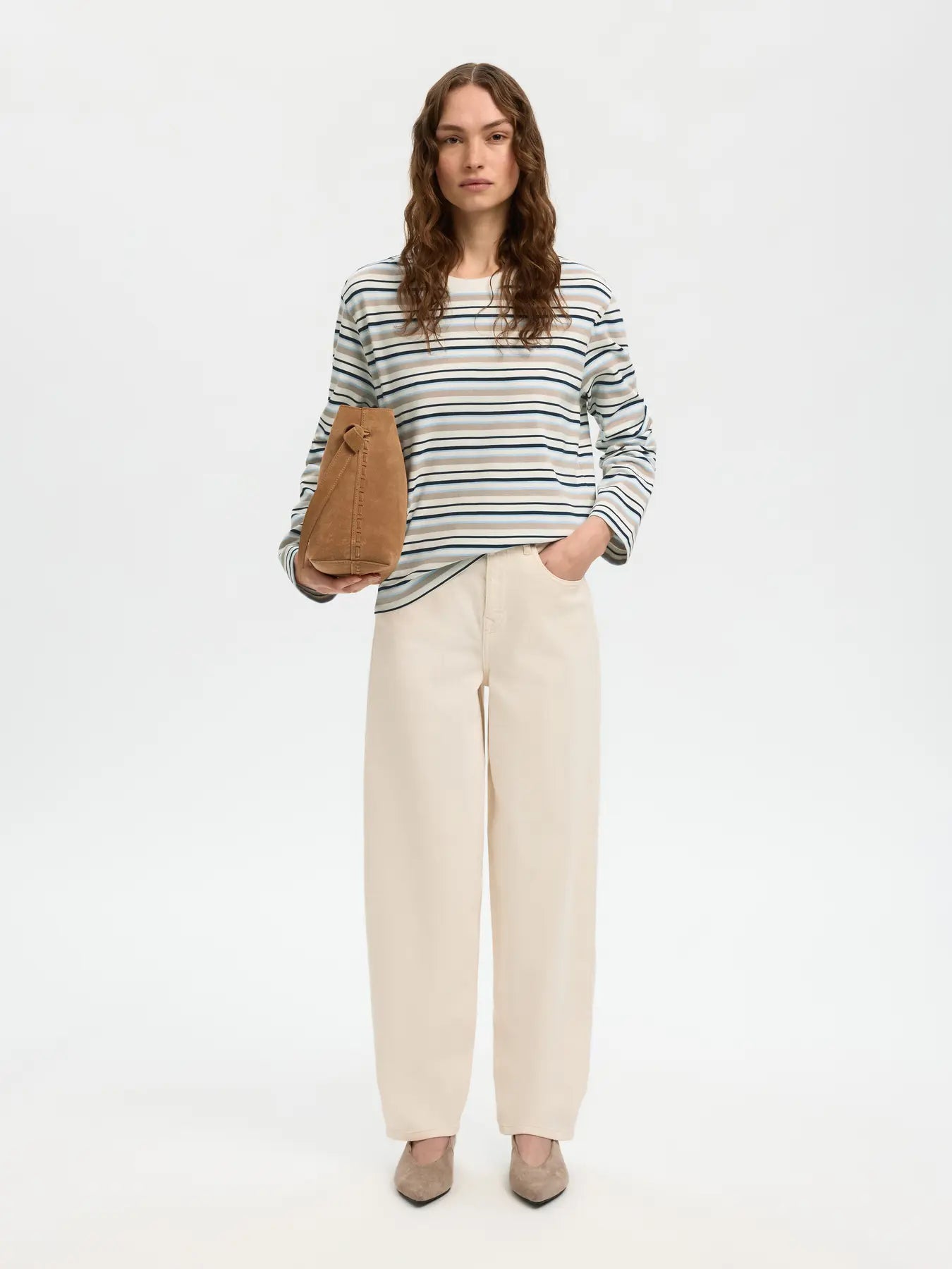 SLWESSENTIAL LS Striped boxy tee Cashmere Blue