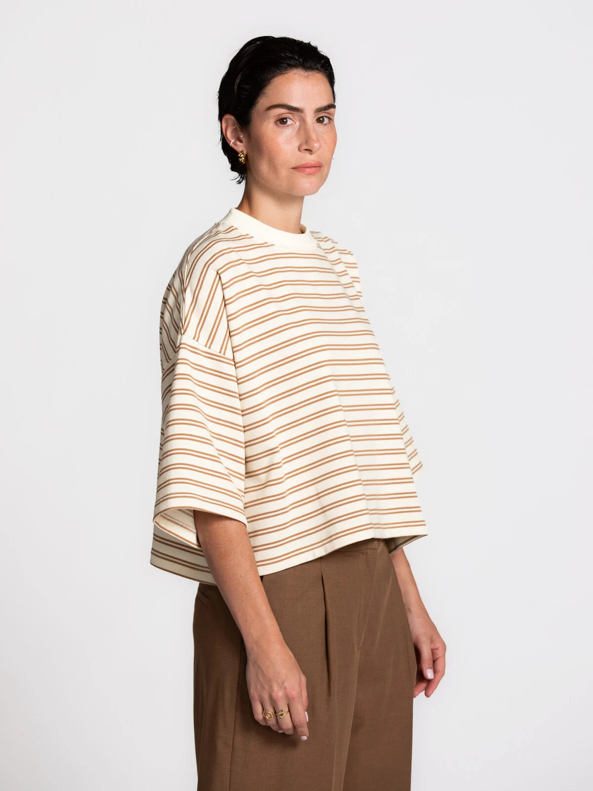CARY Sweater - White Brown Stripes