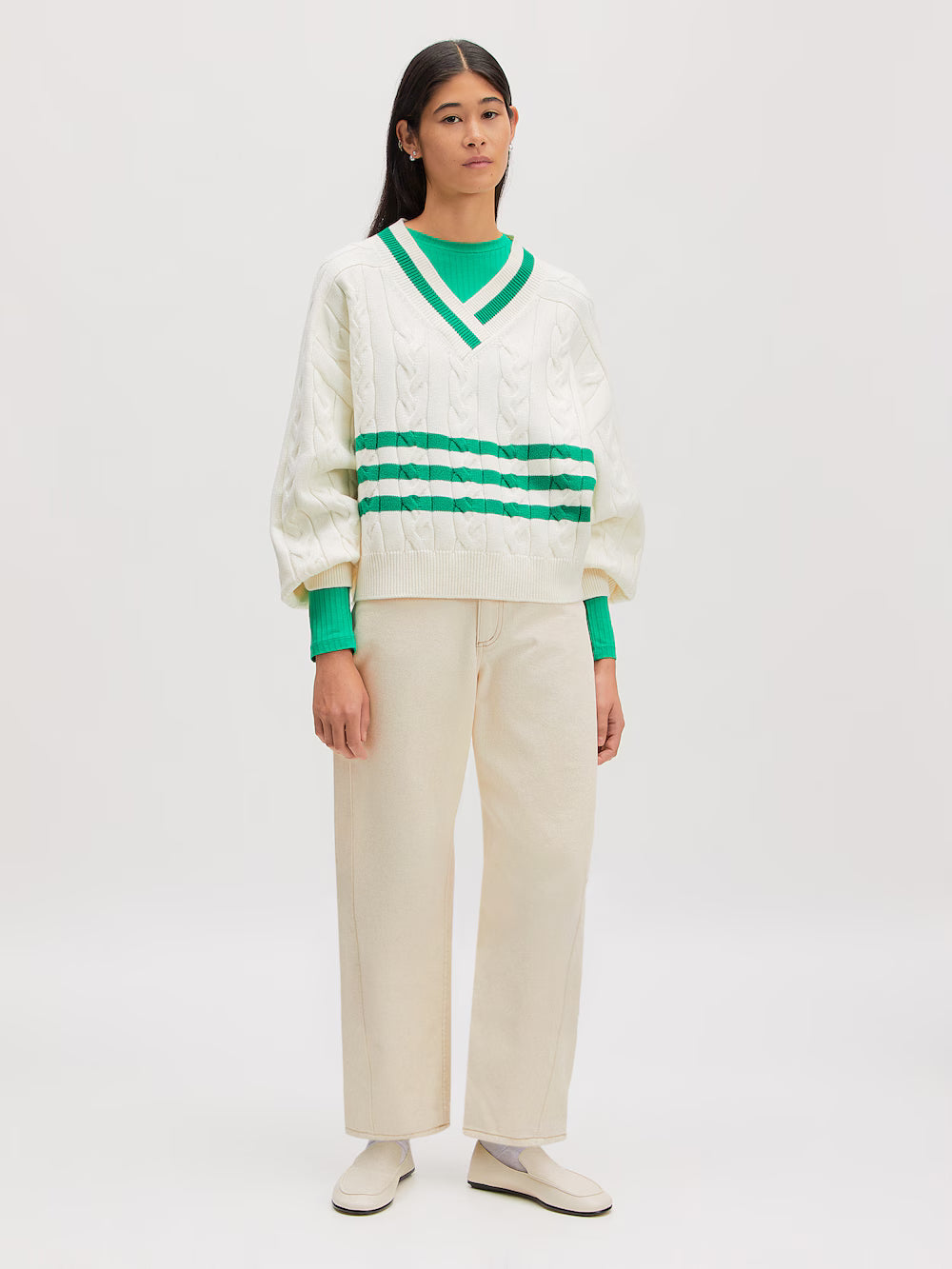CHARLINE trui WHITE/GREEN STRIPE