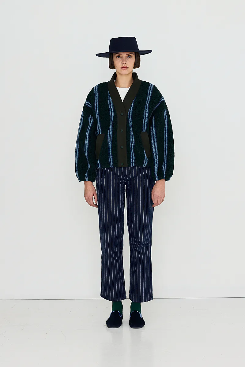 V-Neck Stripes Sherpa Jacket