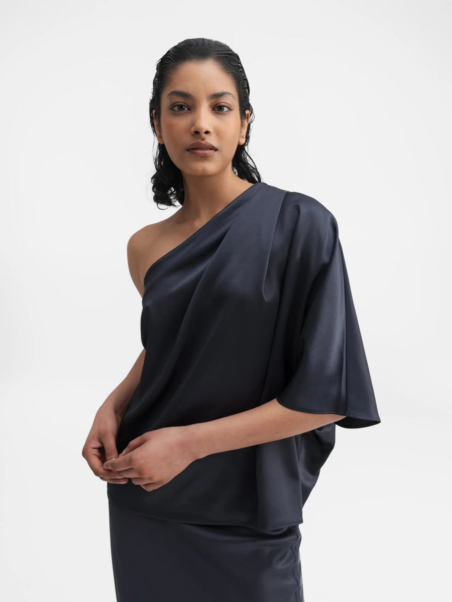 ELLA Satin Blouse BLUE GREY