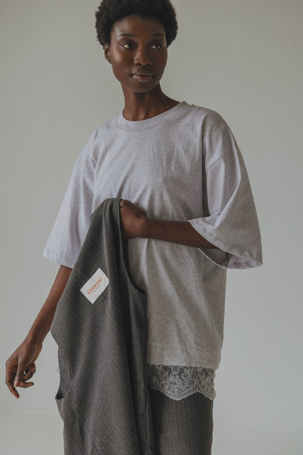 MARGARITA Tee - Light grey with lace