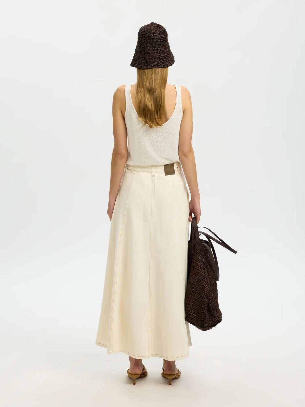 SLFTENNA HW long denim skirt EGRET