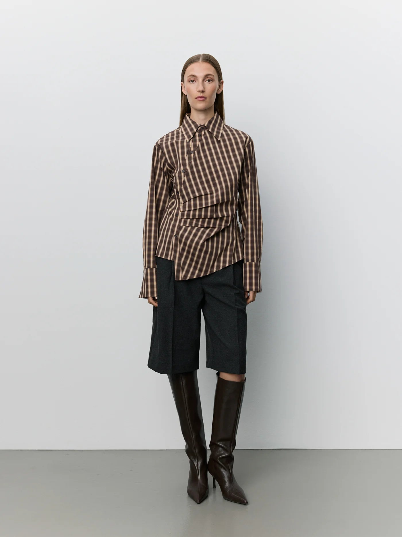 PAIGESW Assymetric Shirt - Brown Check
