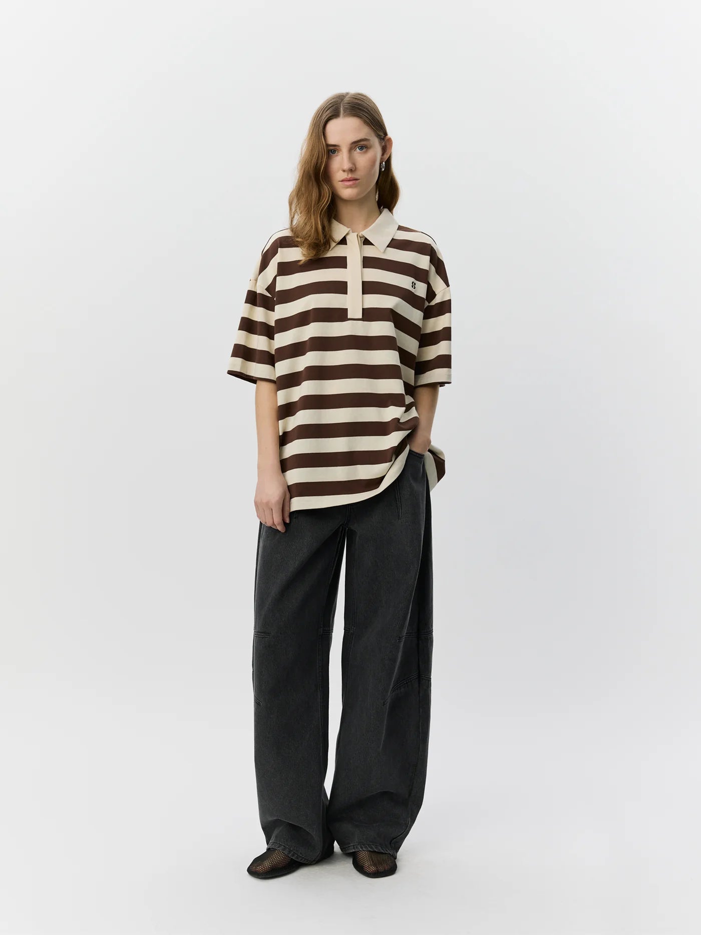 PILSW Oversize Striped Polo Shirt - Off White