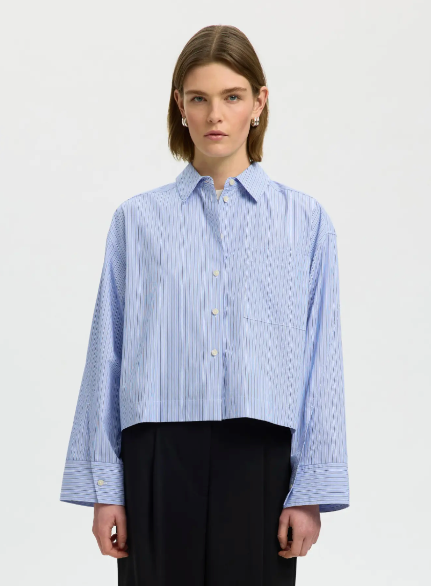 SLWDANNIE LS Cropped Boxy Shirt - Dark Sapphire