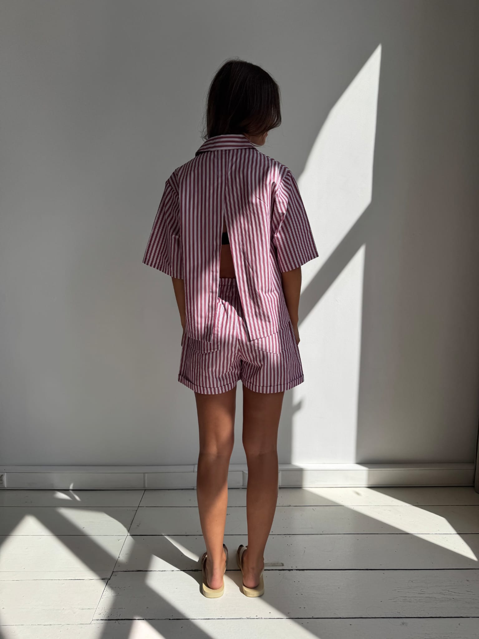 ALBA stripes cap sleeve shirt BURGUNDY