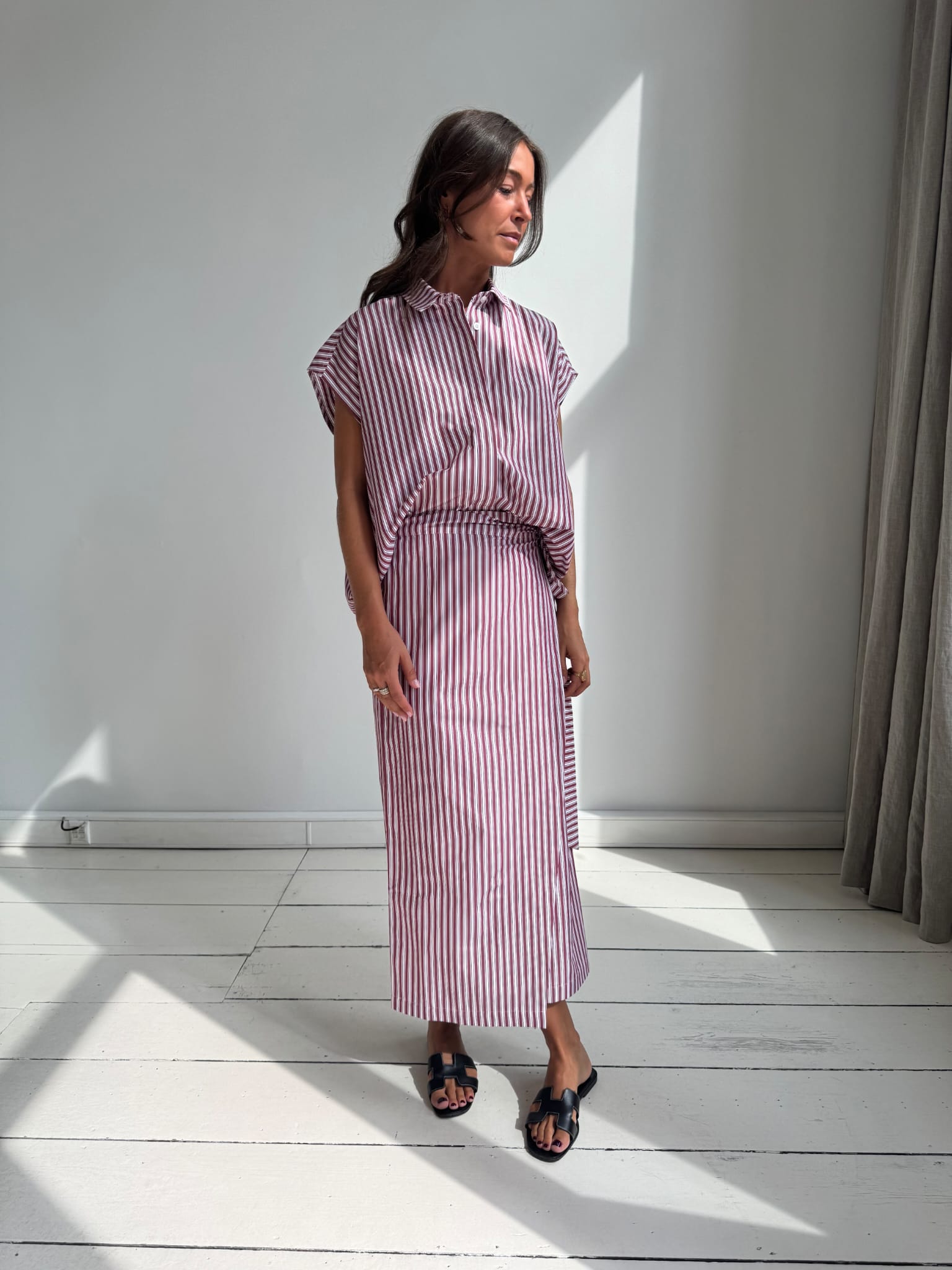 ALBA stripes cap sleeve shirt BURGUNDY