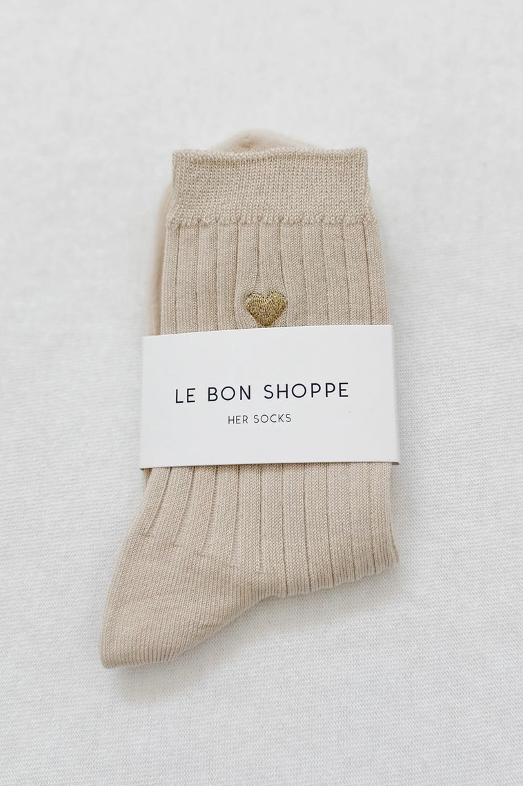 HER Socks Embroidered PORCELAIN GOLD HEART