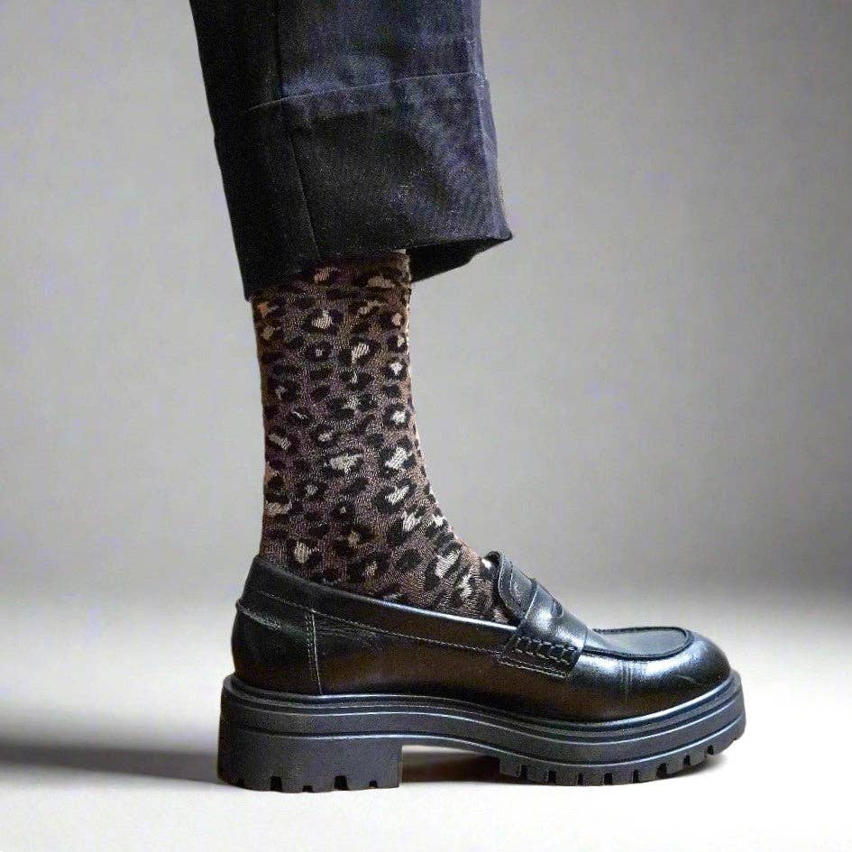 KLUE Glitter Lurex socks - Leopard brown