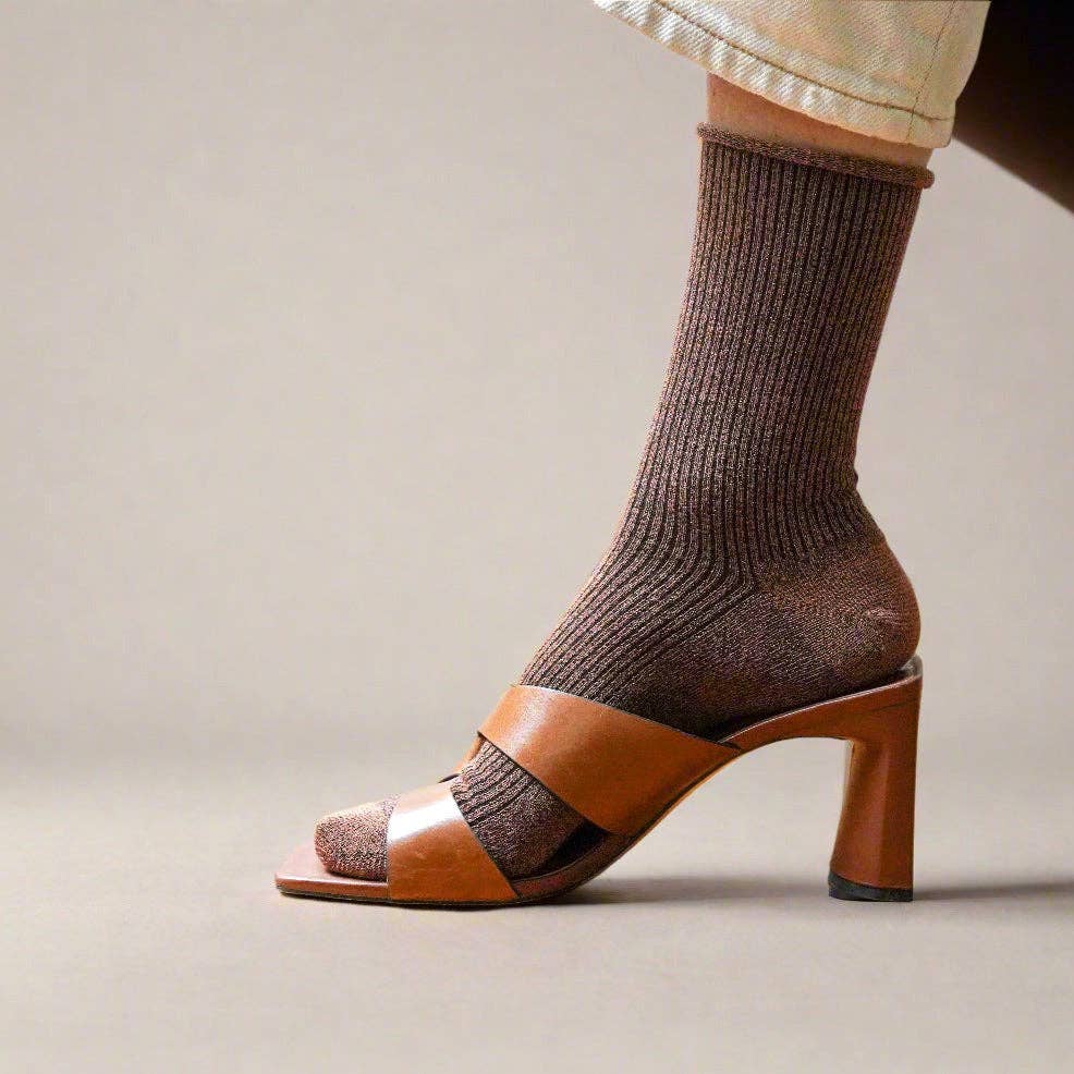 KLUE Glitter Lurex socks - Camel brown