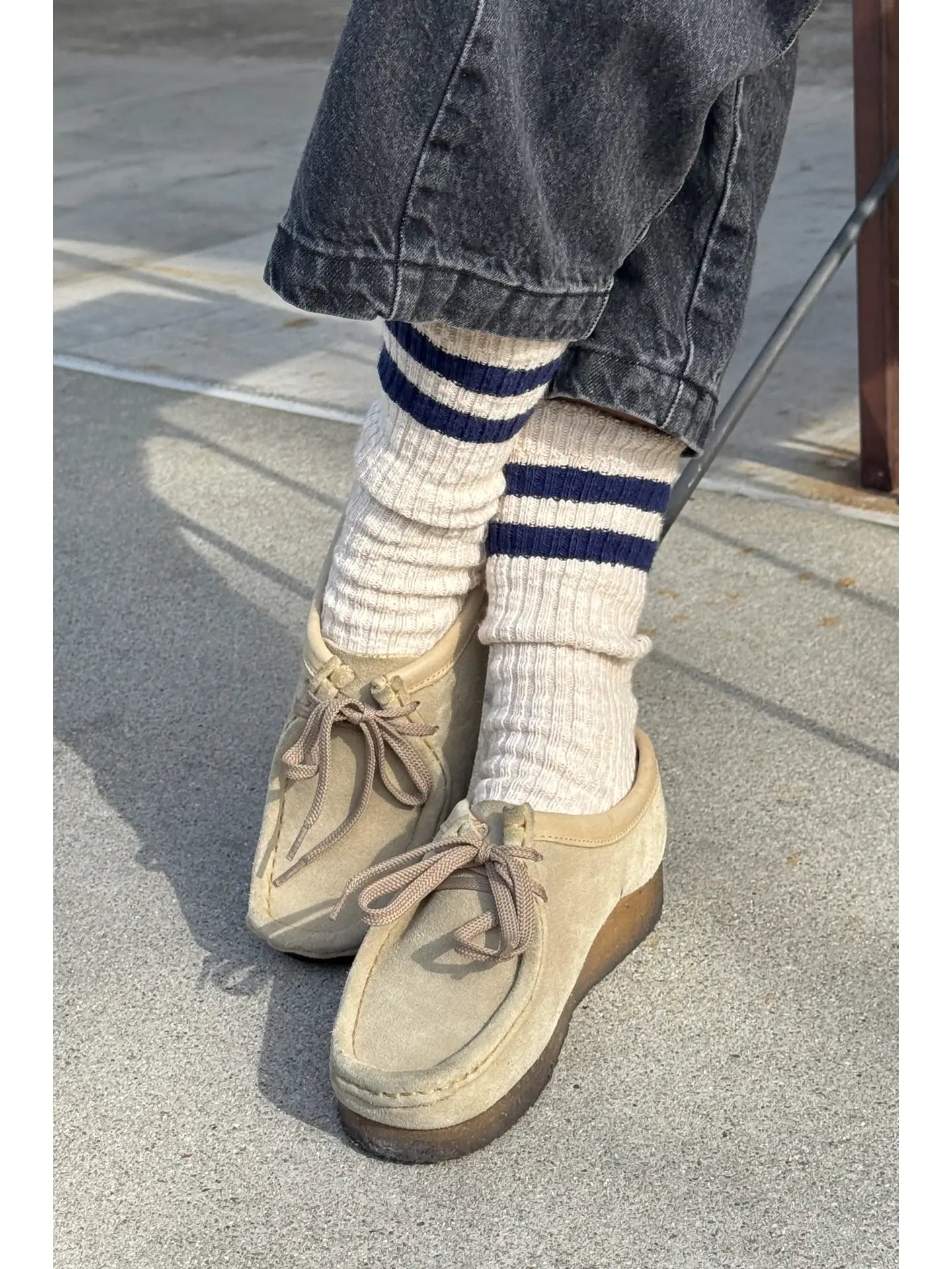 COTTAGE Varsity socks -  Oatmael/Navy