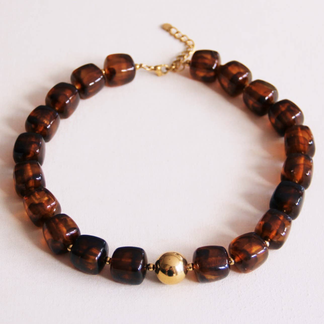 Square bead necklace - mottled brown