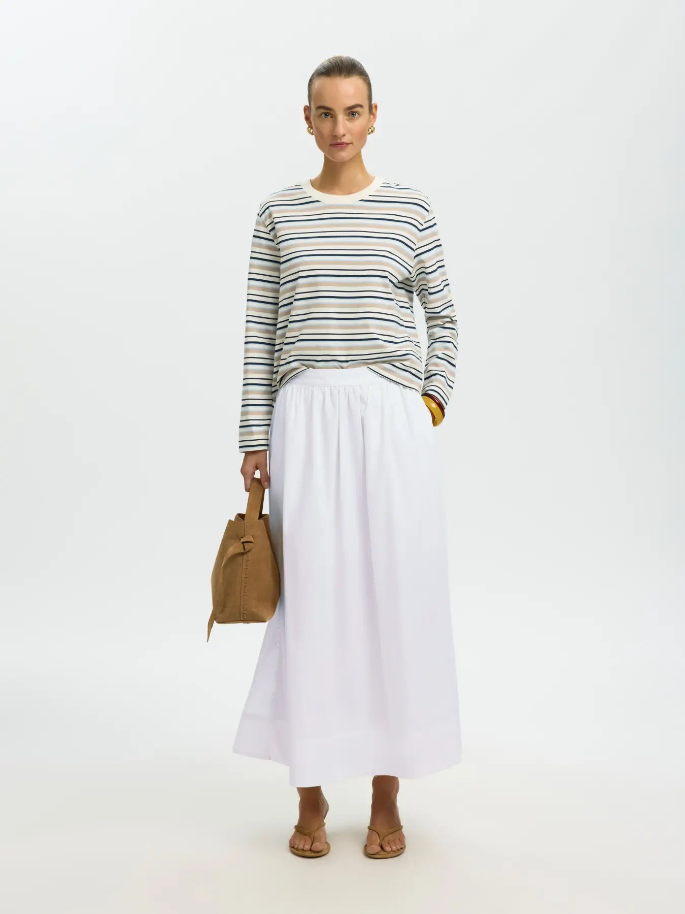 SLWBLAIR HW ankle skirt BRIGHT WHITE