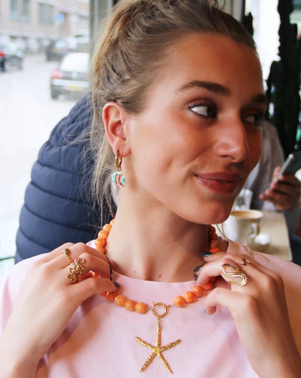 Natural stone bead necklace - orange