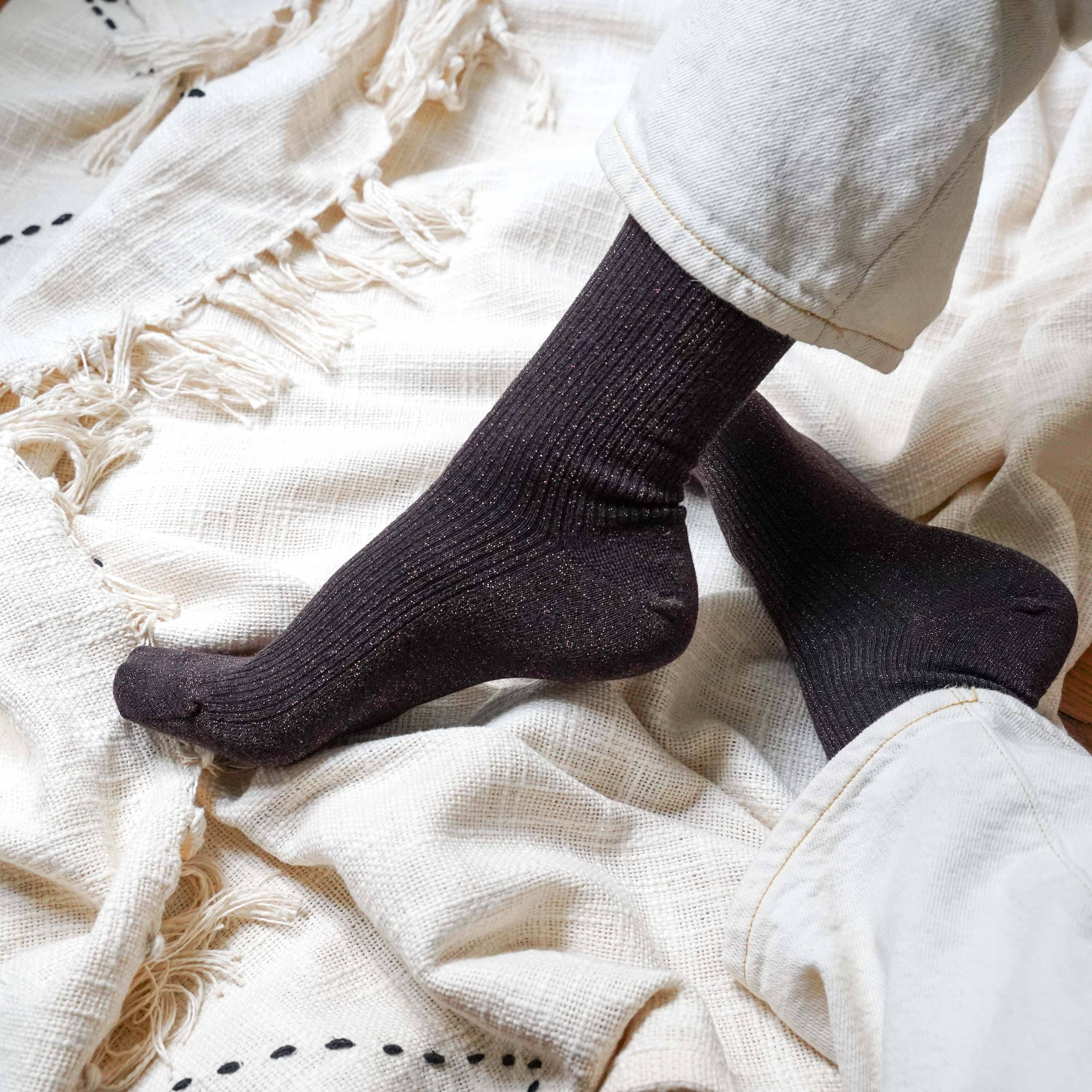 KLUE Glitter Lurex socks - Chocolate Dark Brown