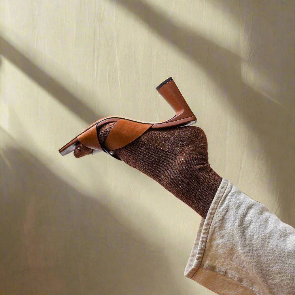 KLUE Glitter Lurex socks - Camel brown