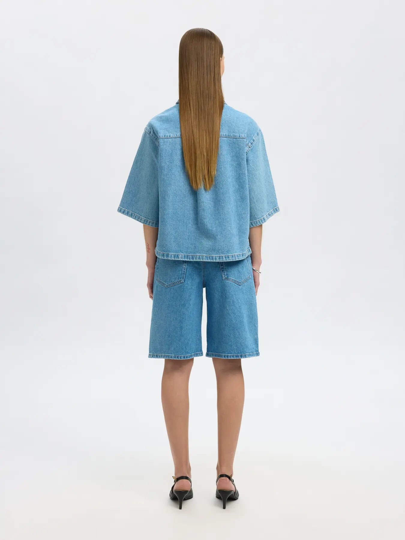 SLFLIVA-KORI 2/4 Boxi polo denim shirt