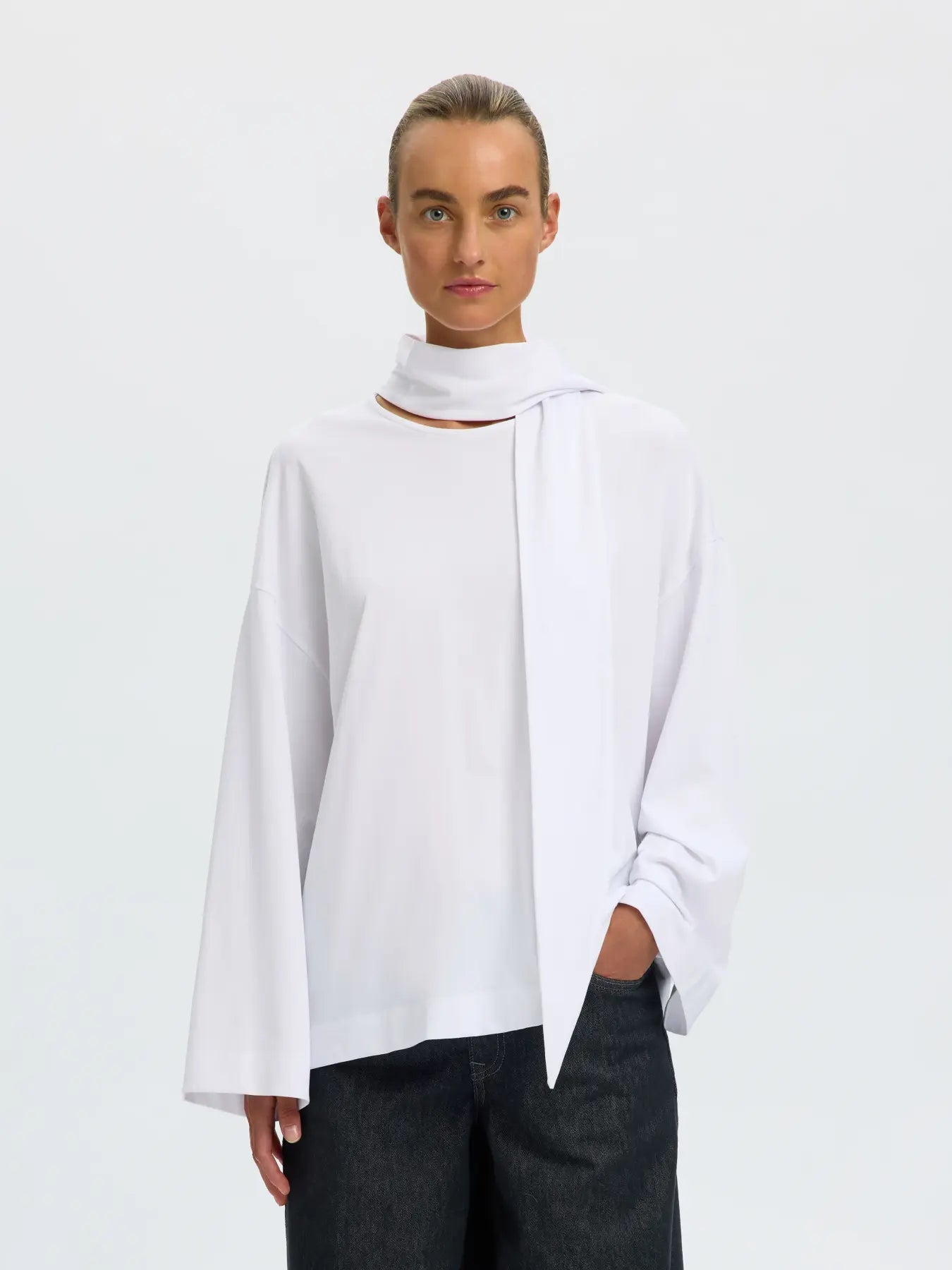 SLWCOLWOMAN LS detail tee BRIGHT WHITE