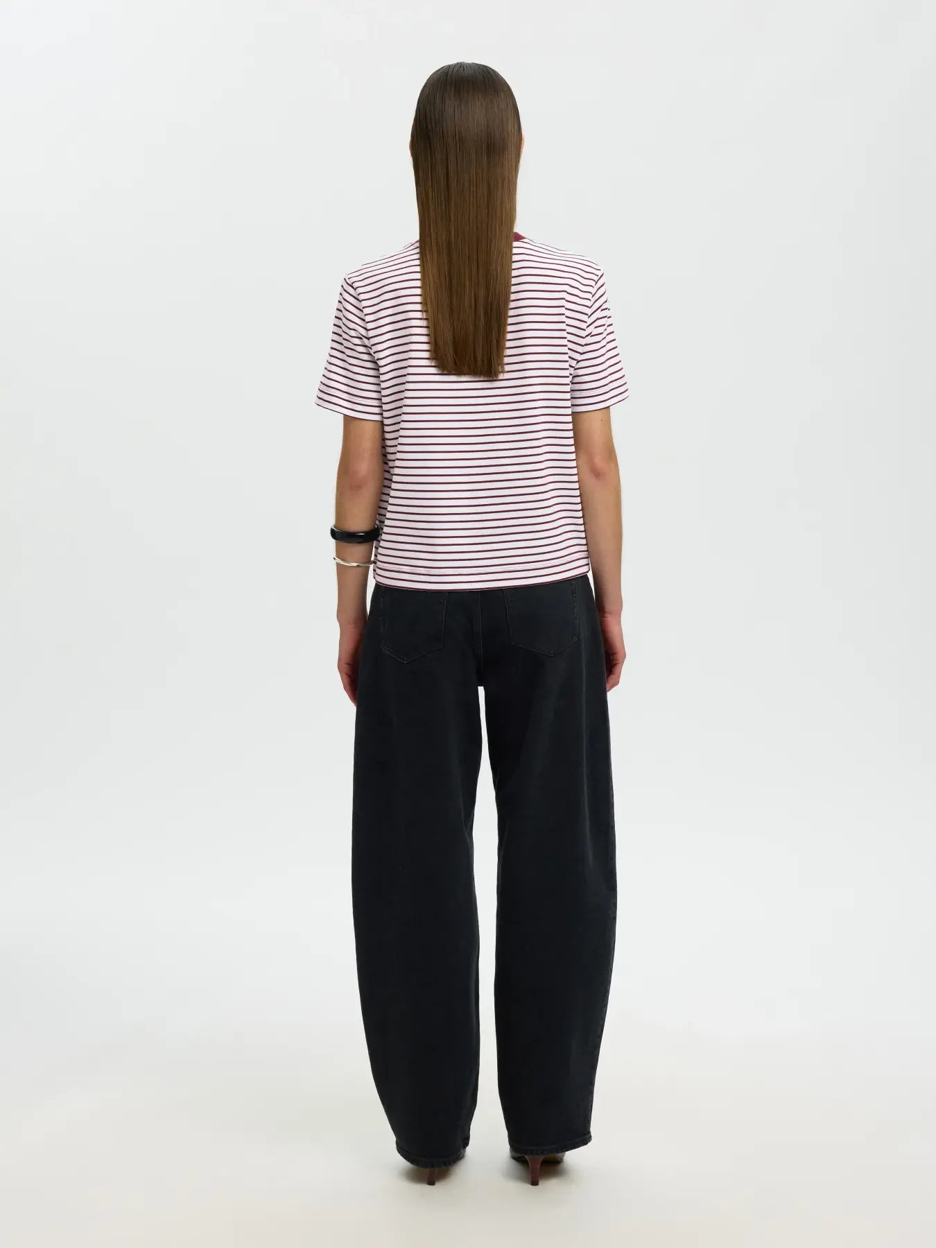 SLWESSENTIAL SS striped boxy tee TAWNY PORT