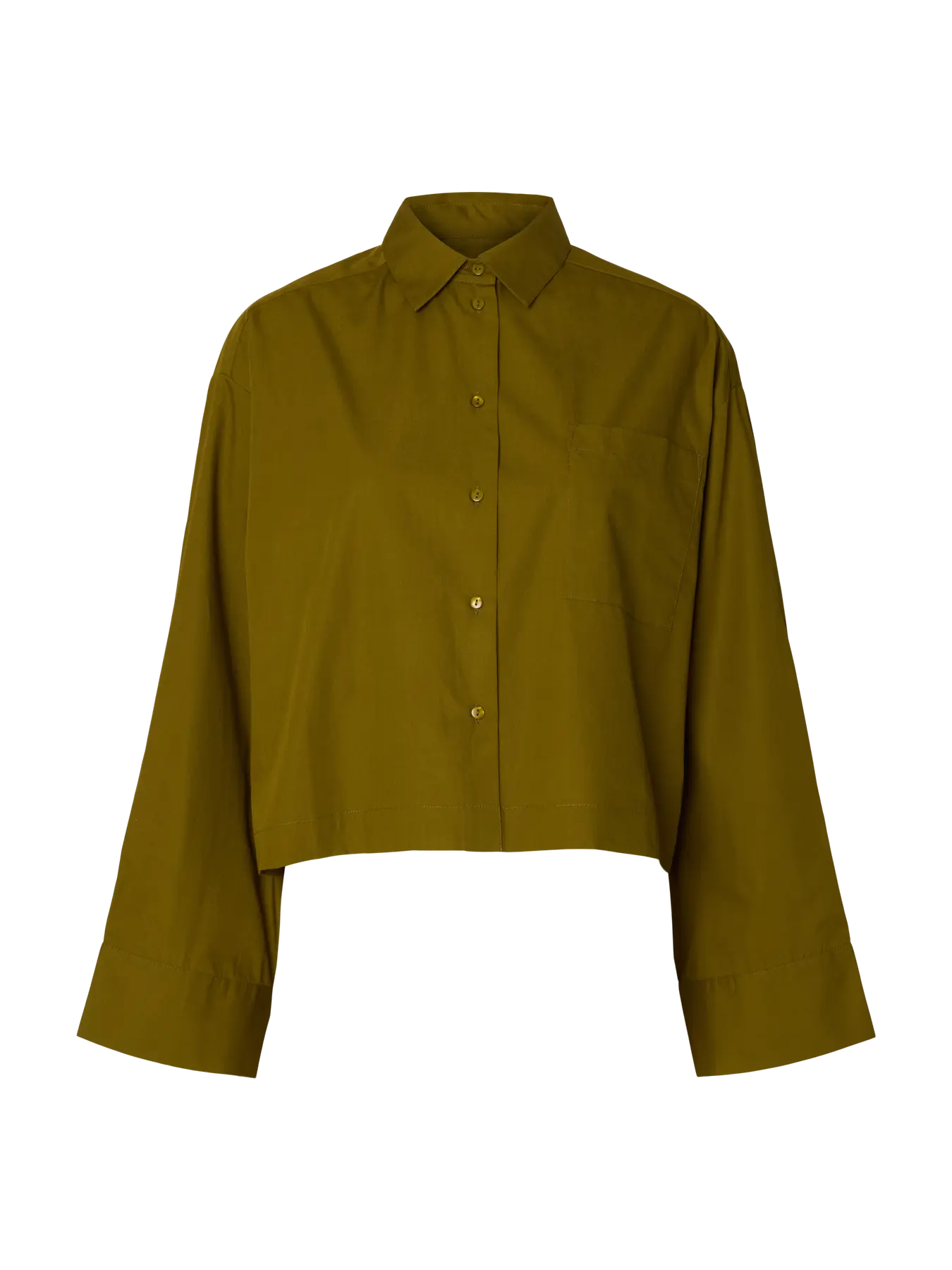 SLWASTHA LS cropped boxy shirt FIR GREEN