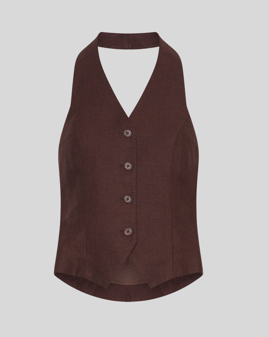 Naira Claritta Halterneck Top FUDGE