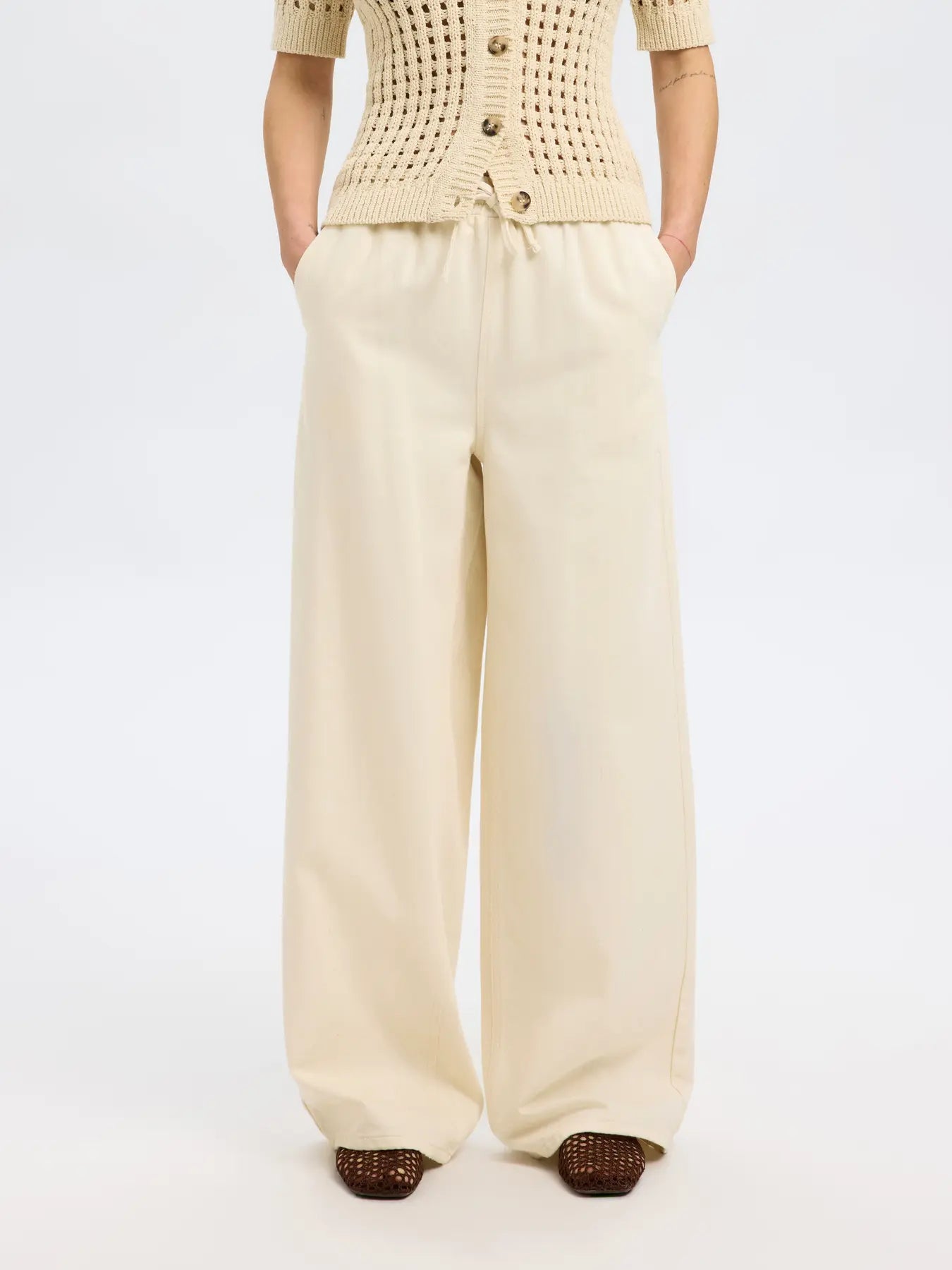 SLFTENNI HW Relaxed Denim Pants Ecru