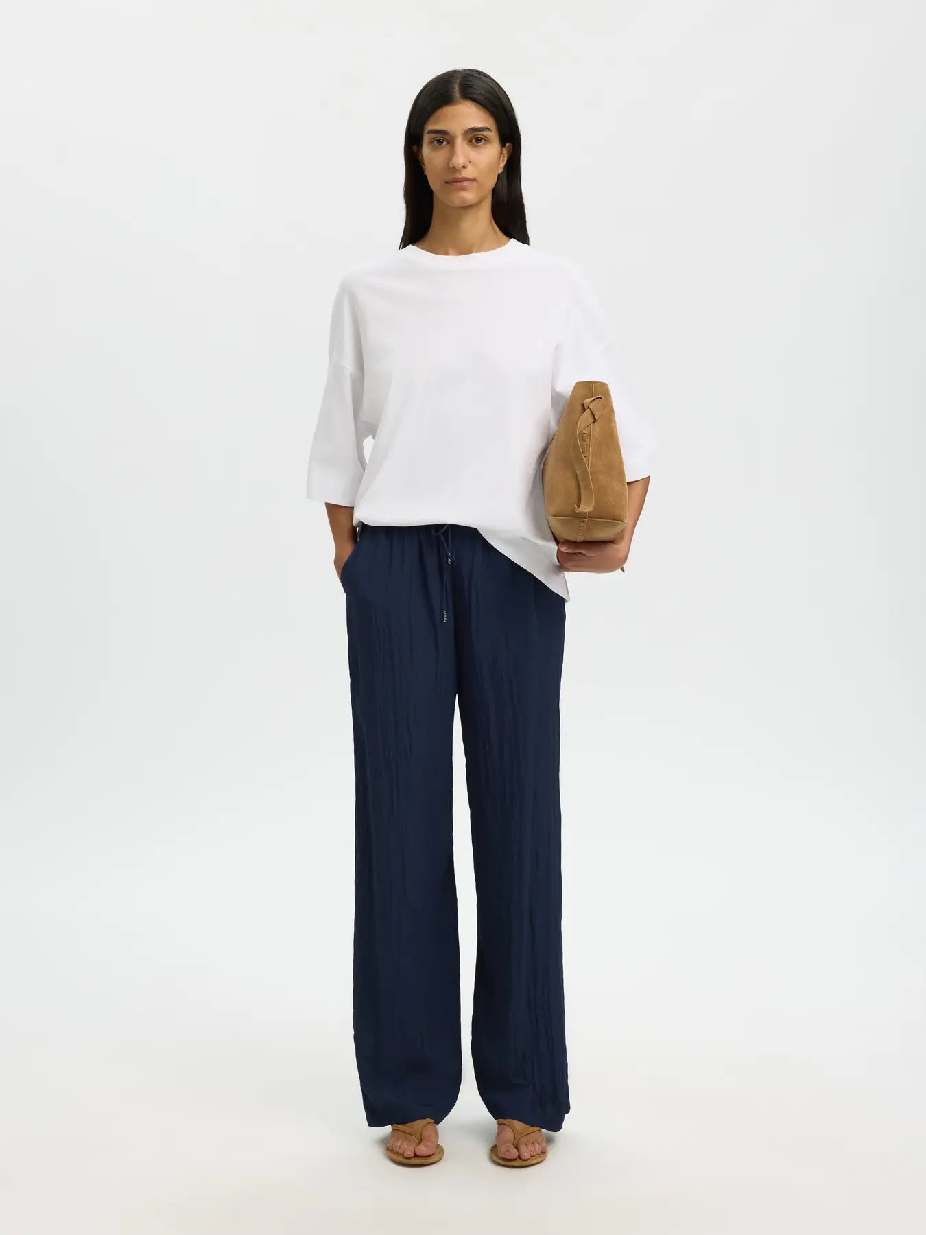 SLFIONA HW wide string pants DARK SAPPHIRE