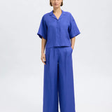 SLFLYRA HW Wide linen pants Dazzling blue