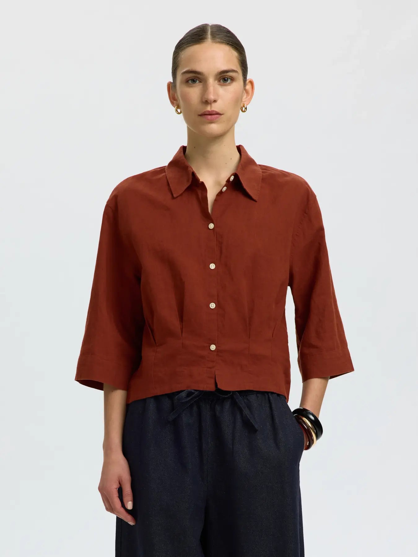 SLFCLEO cropped shirt CHERRY MAHOGANY