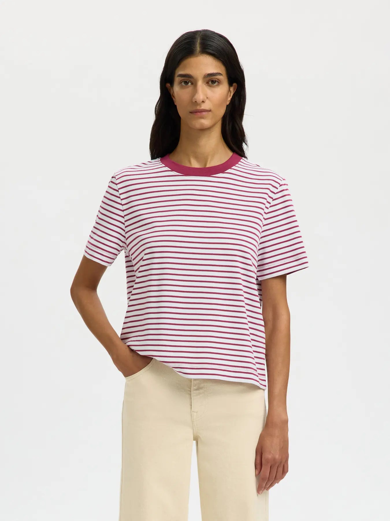 SLWESSENTIAL SS Striped boxy tee ANEMONE STRIPES