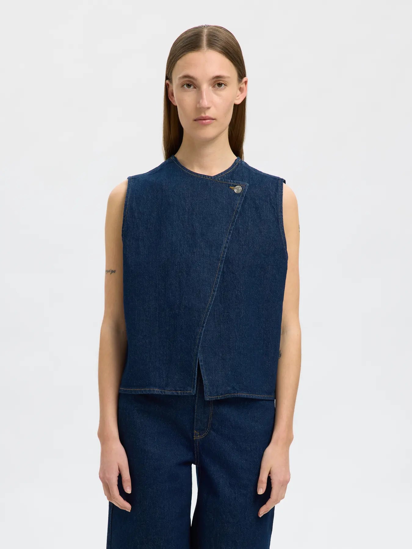 SLFVIDA-KORI Denim vest Dark blue