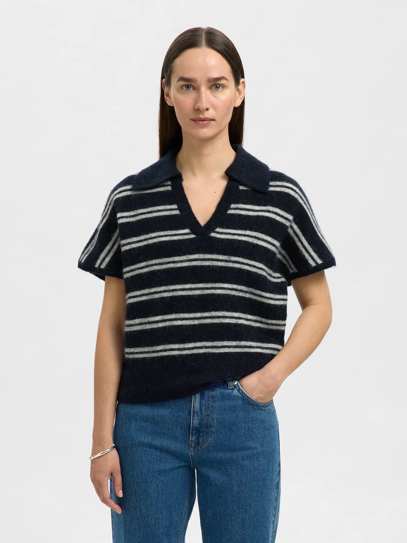 SLFLULU SS Knit Polo Dark Sapphire