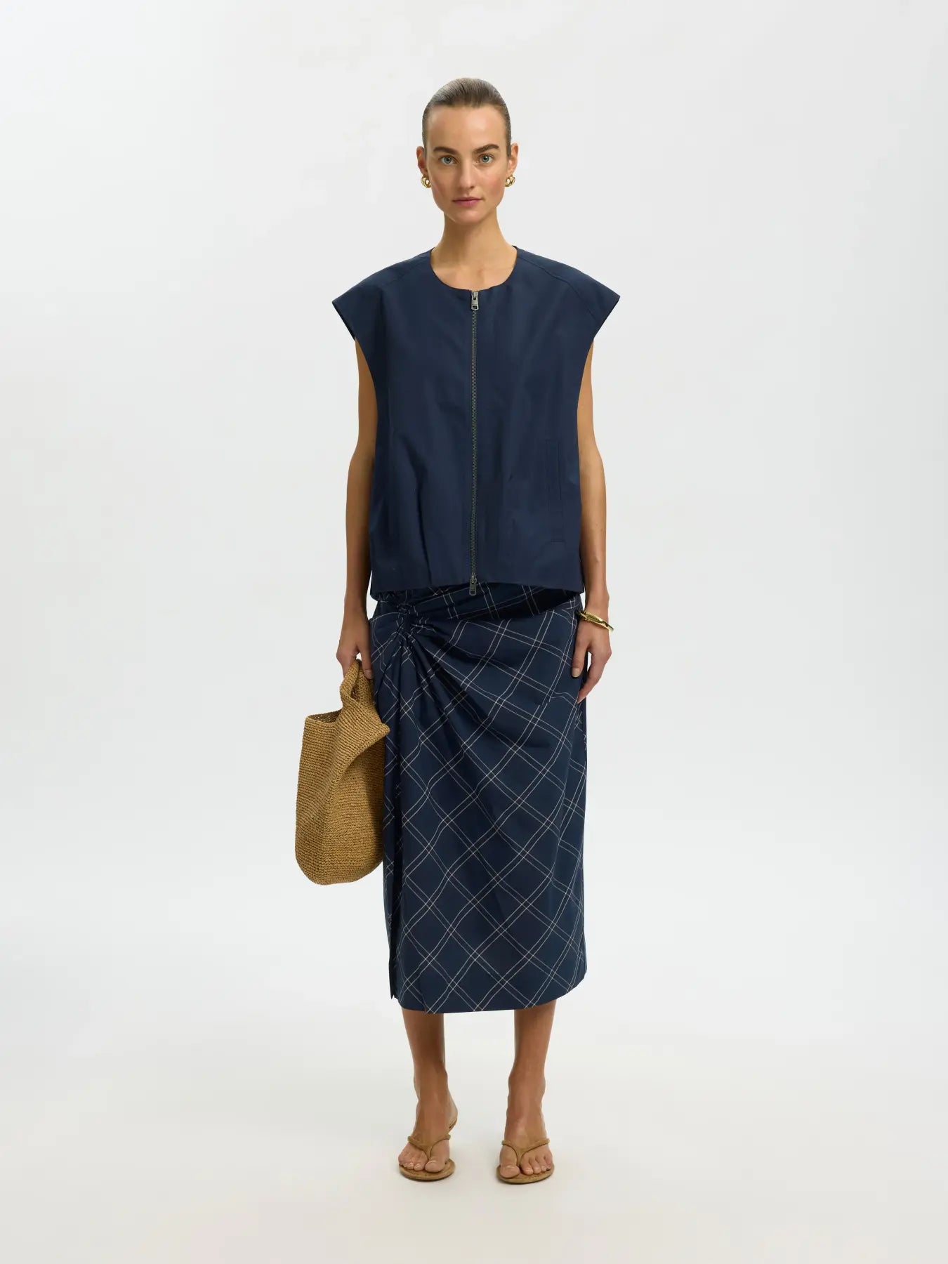 SLWDELIA MW twist detail midi skirt DARK SAPPHIRE